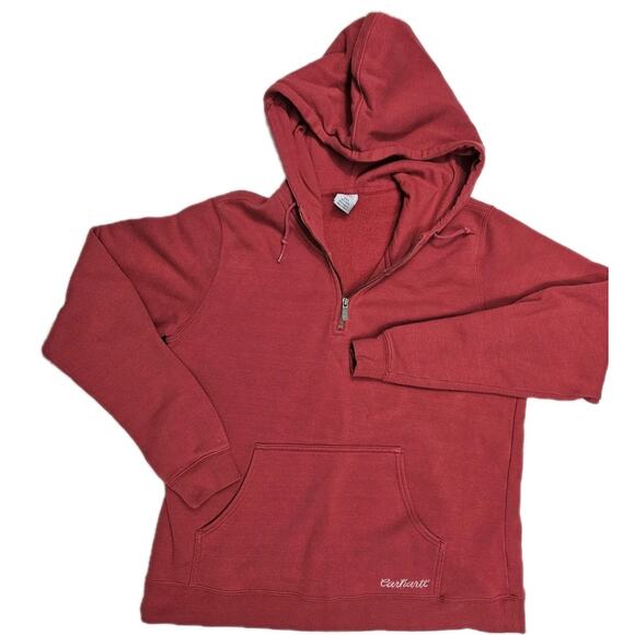Carhartt Hoodie Womens 2XL Light Red Pullover 1/4 Zip Spellout Sweater - Picture 1 of 6